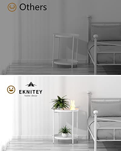 Eknitey 2 Tier End Table - Metal Side Table Waterproof Small Sofa Coffee Side Tables Bedroom Indoor Outdoor With Removable Tray For Living Room Bedroom Balcony And Office (White) #TOP4
