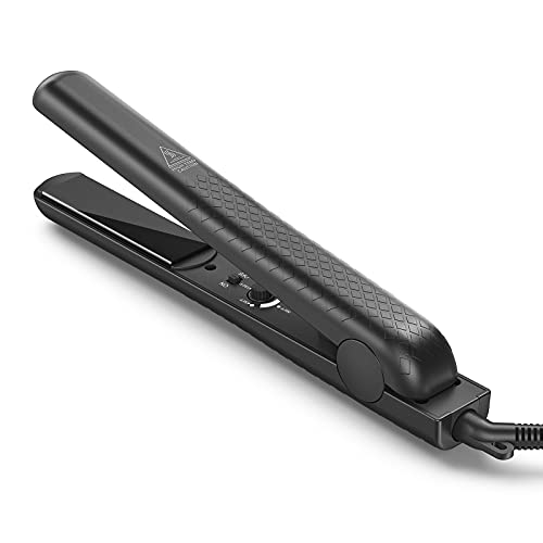 Hair Straightener, Ceramic Flat Iron for Hair Straightens & Curls, Hair Straightener Iron with Adjustable Temp, Dual Voltage Flat Iron, 1 Inch, Black