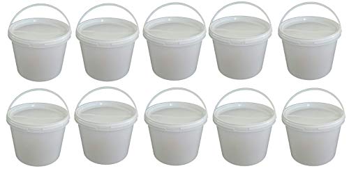 10 seau de 3 litres avec couvercle blanc, à lait / stockage empilable, miel, en plastique approbation alimentaire, récipients sécurité vide pour farine,...