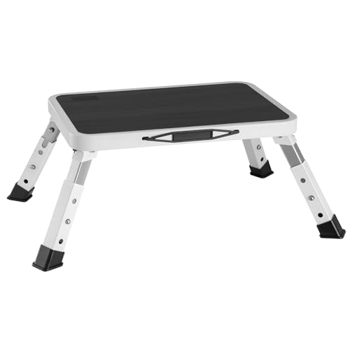 M.J COMFY-LIFE 3-Level Height Adjustable Folding Step Stool – Anti-Slip Platform, 150kg Capacity, Lightweight Portable Ladder for Kitchen, Bathroom, RV, Office (White)
