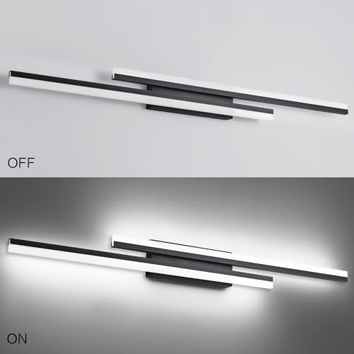 Image of PRESDE 48 Inch Bathroom Light Fixtures Black Vanity Light Bar LED Modern Bath Lighting Over Mirror 5CCT