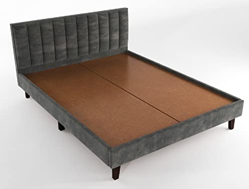 STRATA FURNITURE Wooden Queen Size Bed Cot Bed Furniture Upholstered Double Bed for Bedroom Living Room Home - Grey Finish