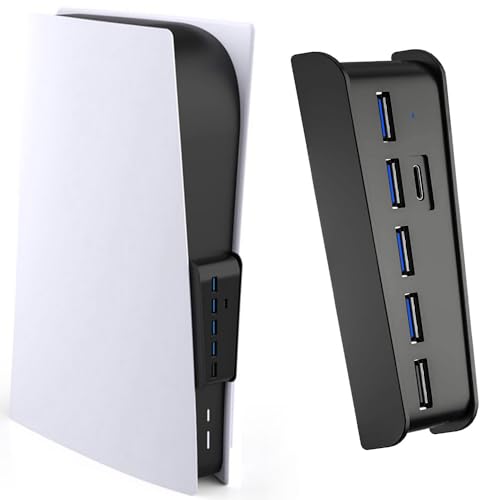 Megadream 6 Port USB Hub for PS5 Accessories, High-Speed Expansion Hub Charger Splitter Adapter with...