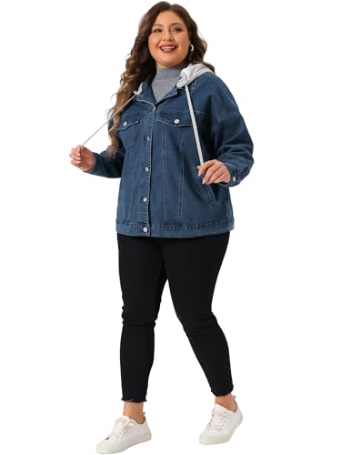 Agnes Orinda Women's Plus Size Denim Jacket with Detachable Hood Oversized Jean Shacket Jackets with Pockets3