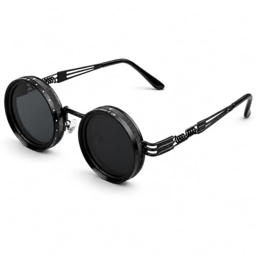 Image of Adjustable Tint Polarized Round Sunglass with Stepless Adjustable Sunglasses for Men,1-9 Gears Beach Sunglasses - Eyewear with Adjustable Lens.