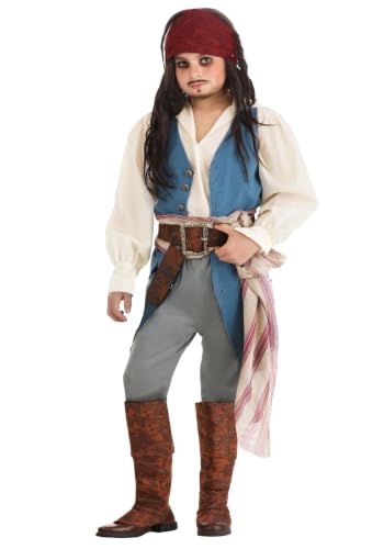 Fun Costumes Pirates of the Caribbean Kids Captain Jack Sparrow Costume Boys Blue & White Pirate Halloween Outfit 2X-Large