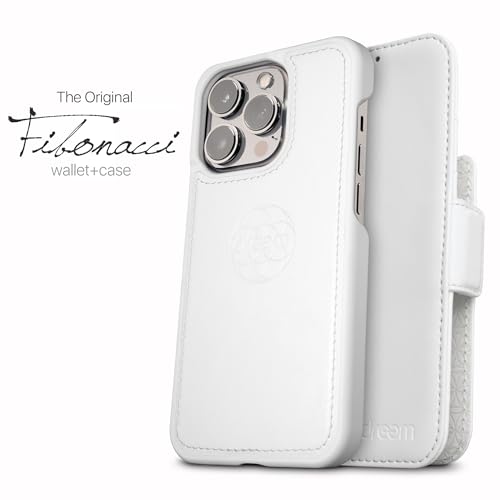 Image of dreem Fibonacci Compatible with iPhone 14 Pro Max Wallet case / 2-in-1 Shockproof case and Detachable Vegan Leather Folio, MagSafe Compatible, RFID Protection [White]