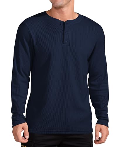 QUALFORT Men's Waffle Henley Shirt, Long Sleeve Cotton Blend Thermal Pullover Top3