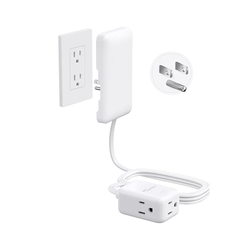 NUTICT Outlet Cover Extension Cord 6ft, 3 Outlets Indoor Extension Cord Flat Wall Plug, 900J Surge Protector, 13A/1625W, ETL Listed, Flat Power Strip Hidden Behind TV Bed Dresser Bookshelf, White