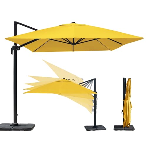 paramondo Parapenda parasol à mât excentré| Parasol déporté pour jardin| 4x3m (rectangulaire/jaune) / compris l'armature et le pied forant(anthracite)