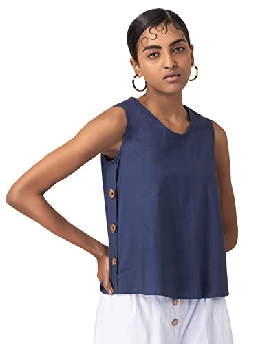 Image of Indya Women's Cotton Solid Sleeveless Regular Fit Blouse Pack of 1