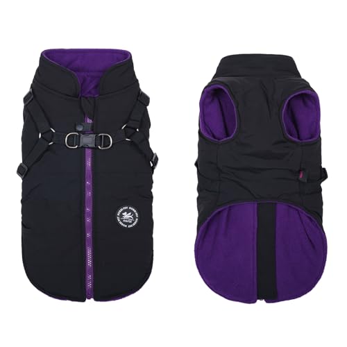 Norbi Dog Winter Coat with Harness Built in, Waterproof Windproof Jacket, Warm Puffer Vest for Small Medium Large Dogs, All Weather Cold Weather Gear for Walking(Black, S)