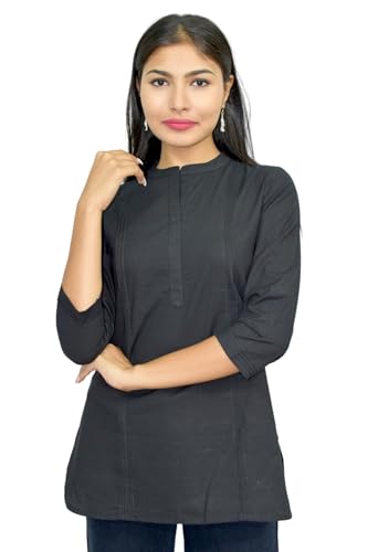 Image of JAIPUR HAND BLOCK Women's Pintuck Plain Short Cotton Kurti|Top STYLE-S91