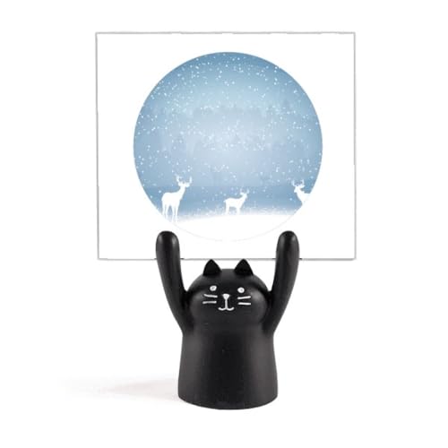 Support mémo dessin animé chat noir avec pince métallique robuste