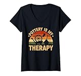 donna pottery is my therapy - divertente lancio di argilla maglietta con collo a v
