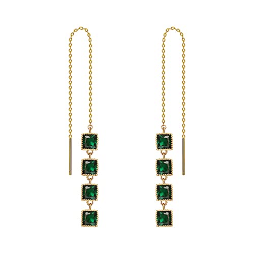 Boucles d'oreilles carrées en argent 925 et cristal vert pour femme
