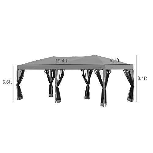 Outsunny 10' X 20' Pop Up Canopy Tent With Netting, Heavy Duty Large Party Tent, Instant Sun Shelter With Carry Bag For Backyard Garden Patio, Gray #TOP2