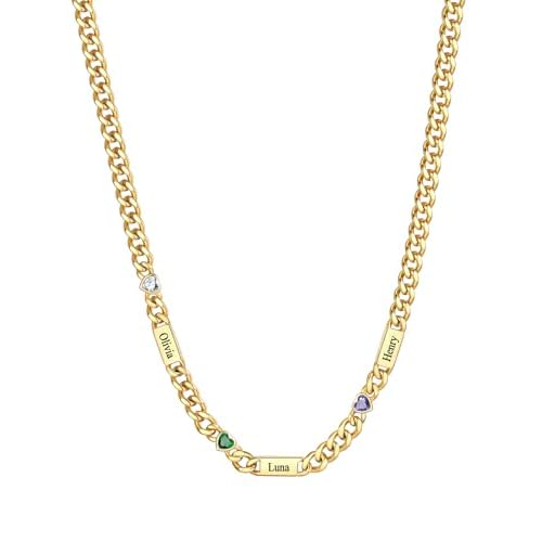 Custom4U Personalized Cuban Link Birthstone Necklace for Women Men, Stainless Steel Cuban Chain 5mm Custom 1-6 Names, Jewelry Gifts for Birthday, Mothers Day, Christmas, Fathers Day 18 inche