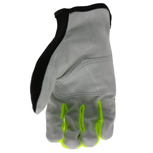 Boss Men's High Visibility Split Cowhide Leather Work Gloves, Knuckle Padding, Tear Resistant, Mesh Backing, Black/Gray, Medium (B51081-M) #TOP3