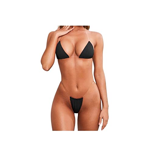HomeSoGood Thong Bikini Set, Sexy Lingerie with Clear Straps, Sexy Bikinis Swimsuit for Women, G-string Bra Set Black