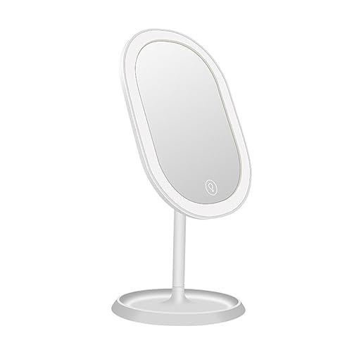 Espejo de maquillaje LED con pantalla táctil y base giratoria
