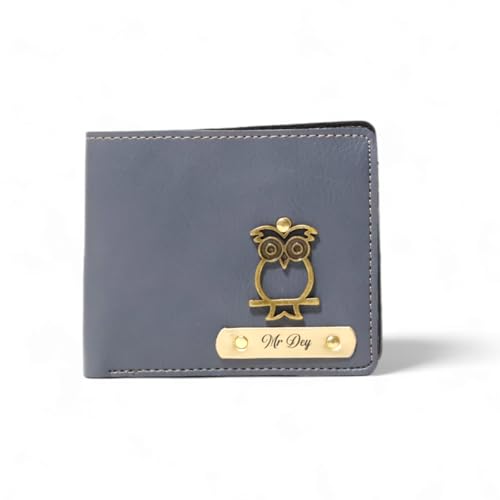 Image of TCG Personalized Name & Charm Leather Mens Wallet | Gifts for Men Husband Boyfriend Staff Employees Clients Colleagues Friend (Grey)