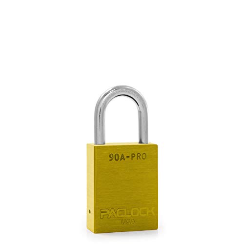 Image of PACLOCK's 90A-PRO Padlock, 1 /4 inch Diameter Hard. Stainless Steel Shackle, 1-3 /16 inch Tall, High Performance 7-Pin Cylinder w / 1 Key, Keyed Differently, Yellow
