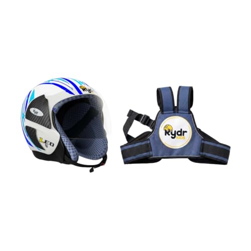 Image of RYDRKids URA Star S Leo Blue Kids Helmet with Visor Shield and Safety Belt Combo, Lightweight Adjustable Helmet for Boys, XS Size for Up to 8 Years