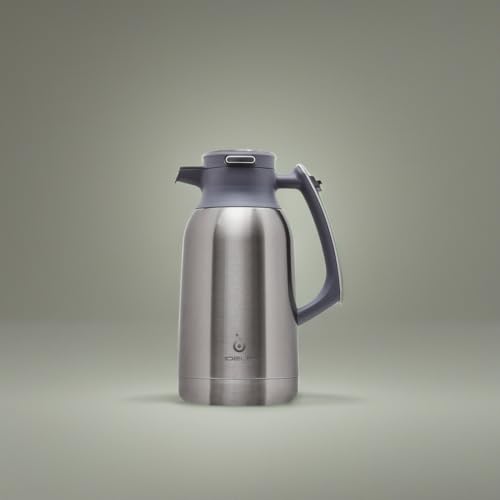 Image of IDEUS Thermal Coffee Carafe, Stainless Steel Double Wall Insulated Vacuum Flask, Water Jug Coffee Server and Beverage Dispenser, Heat and Cold Retention (Metallic, 68, Fluid Ounces)