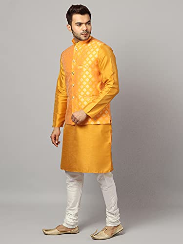 Image of Uri and MacKenzie Men's Silk Blend Kurta Churidar Pyjama with Stylish Nehru Jacket