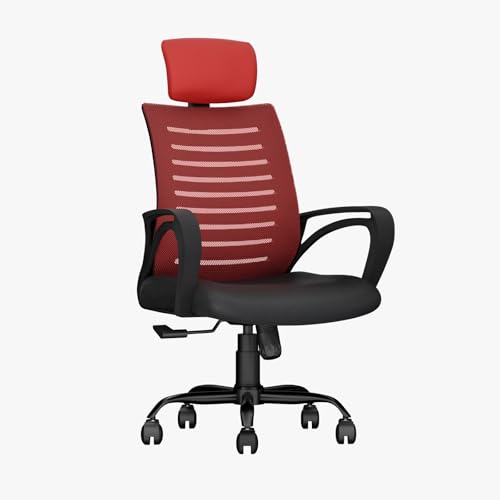 Image of CELLBELL Desire C104 Mesh High Back Ergonomic Office Chair - Adjustable Seat Height, Sturdy Metal Base, Revolving Study & Computer Chair for Work from Home, Red