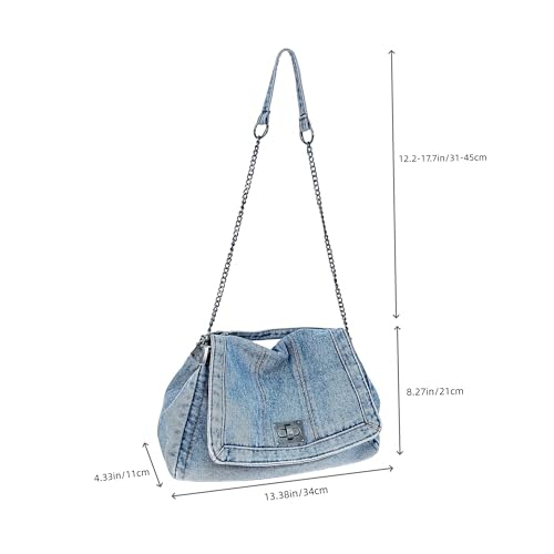 Eiyye Vintage Denim Shoulder Bag with Adjustable Chain Strap & Turn-Lock Flap Women’s Jean Hobo Purse Crossbody Bag2