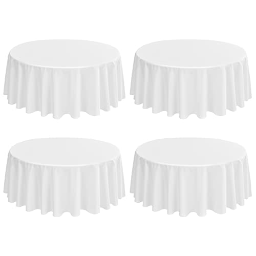 Lot de 4 Nappes Rondes de Polyester 229 cm, Housse de Table en Blanche pour Table Ronde, Résistant aux Taches et aux Rides Lavable Décoratif Nappe de Table de Qualité pour Banquet Mariage Fête
