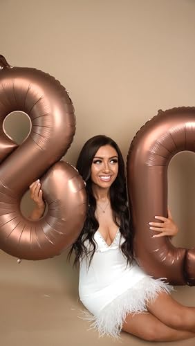 Image of Dark Brown Number Balloon 40 Inch, Coffee Brown 0 Number Balloons, 10 20 30 40 50 Numbers Balloon Chocolate Brown Birthday Decorations Party Supplies for Women Men