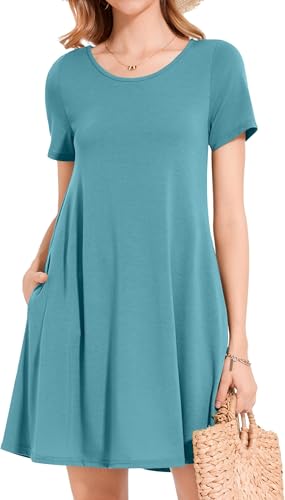 Image of Womens Summer Dresses Beach Casual Loose Tshirt Floral Short Sleeve Flowy Pockets Sundresses 2026