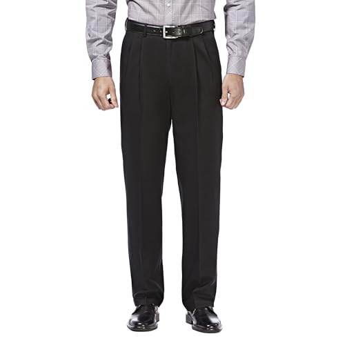 Haggar Men's Premium No-Iron Classic-Fit Expandable-Waist Pleat-Front Pant, Black, 36W x 29L