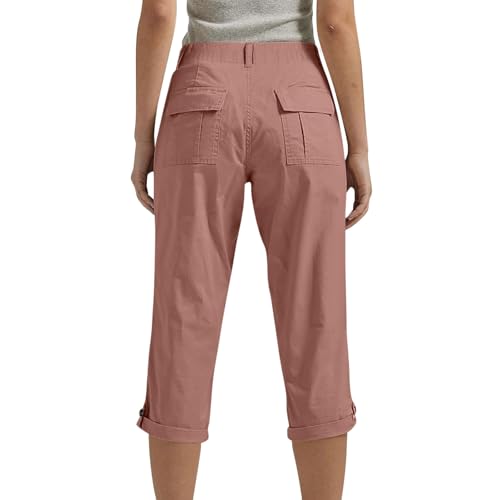 Women's Capris Summer Elastic Waisted Hiking Cropped Pants Dressy Casual Straight Leg Capri Joggers with Pockets4