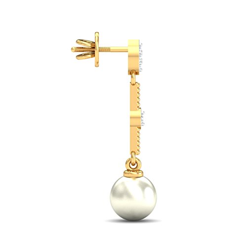 KuberBox Dangling Pearl Yellow Gold and Diamond Drop Earrings - Image 3