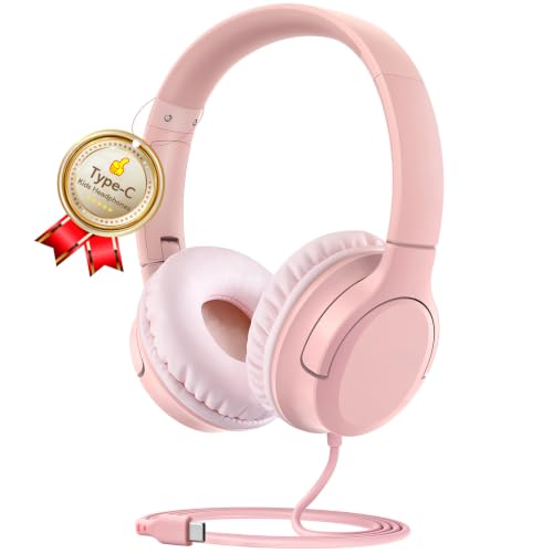 DyBaxa Kids Headphones,Wired On-Ear Foldable Headphones for Kids,Light Pink - image 1