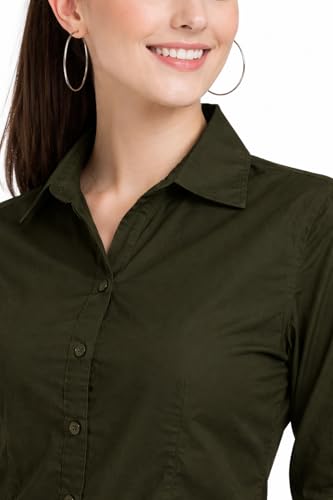 Image of Skyla Women's Cotton Rich Formal Shirt | 3 /4 Sleeve Office Wear | Regular Fit Business Casual Workwear