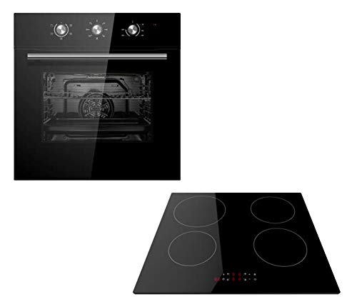 Cookology Built-in Electric Fan Forced Oven & 60cm Touch Control 4 Zone Induction Hob Pack (Black)
