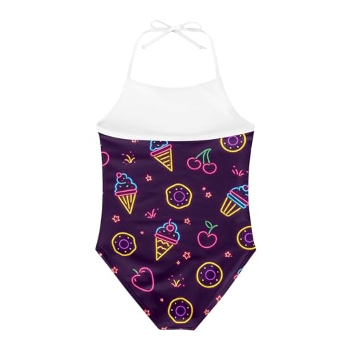 Image of KiuLoam Orange Pink Tropical Leaf Girls One Piece Swimsuit Quick Dry Beach Swim Bathing Suit for 3-8 Years Little Girls