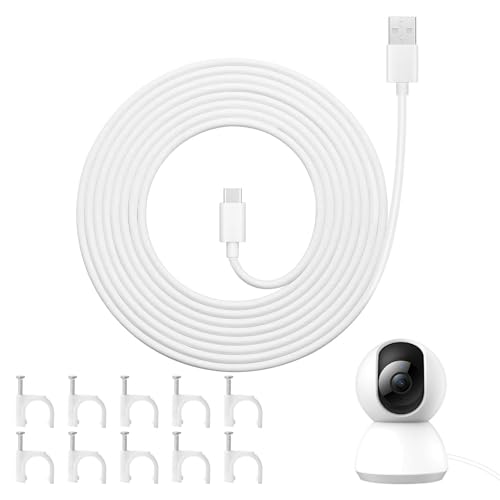 Eophmi 10m Usb C Cable, 66w Fast Charging Usb C Charging Cable For Security Cameras with Clip for Easy Installation, Extra Long Extension Cables 10m for Mi Camera 2K Security,Ring Pan-Tilt Camera