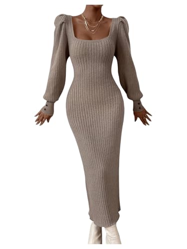 Image of SweatyRocks Women's Scoop Neck Lantern Sleeve Pencil Bodycon Long Maxi Sweater Dress