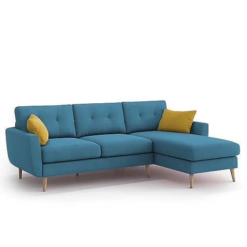 Image of BRAXTON Lindel RHS 4 Seater L Shape Sofa Set for Living Room (Turquise) Premium Velvet Fabric Sofa