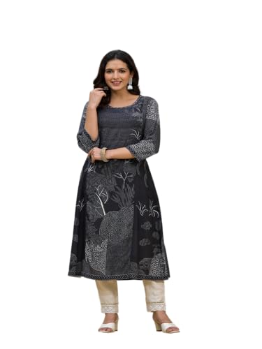 Image of Juniper Black Abstract Printed Kurta with Sequins for Women and Girls