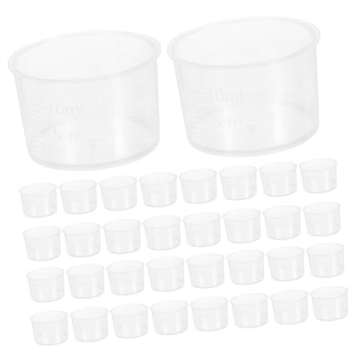 HOUDERCO 100個 使い捨て透明プラスチック計量カップ 厚手スケール付き 液体測定用 実験室 キッチン用 再利用可能