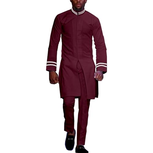 SEA&ALP African Suit for Men Dashiki Tradition Clothing 2 Piece Long Slevee Shirt Pants Outfits Formal Attire