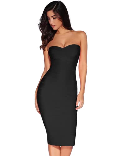 Women's Midi Cocktail Dresses Strapless Bandage Bodycon Dress Wedding Party Dress