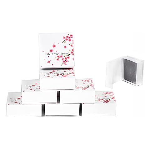 jewellery box, 8pcs carboard jewellery boxes, earring boxes, ring box, kraft boxes, jewelry packaging, Magnetic Closure tree flower Printed earrings boxes for jewelry gift, 6x6x2.3cm (plum earrings) Cover